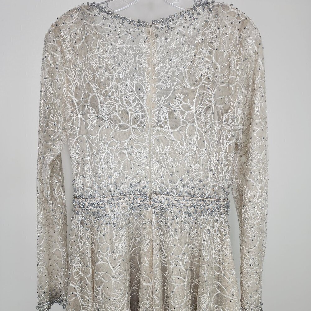 NWT Mac Duggal Embellished Wrap Over Long Sleeve Midi Dress Taupe Size 6 - Picture 10 of 14
